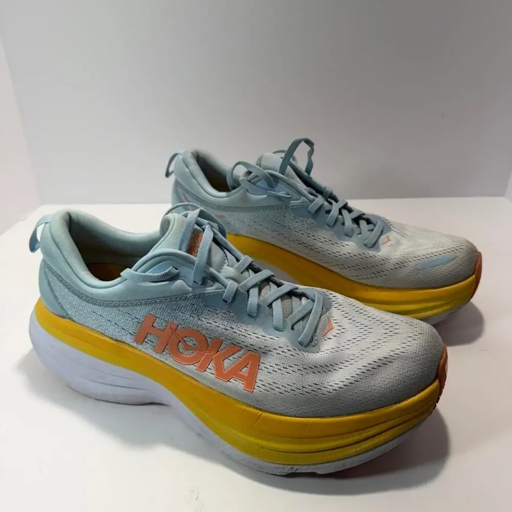 HOKA One One Bondi 8 Womens 11B Blue Yellow Running Shoes